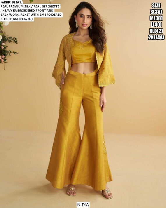 Party Wear Silk Georgette Readymade Trendy Western Three Piece Dresses (Latest Catalogue)