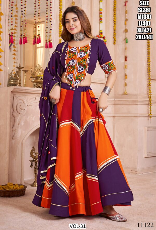 Celebrate The Spirit Of Navratri In Full Colour With Multi-Coloured Viscose Cotton Lehenga Choli