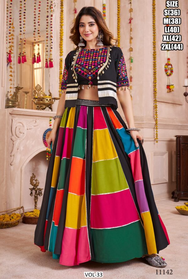 Multi Viscose Cotton Navratri Lehenga Choli With Kutchi Patch Work And All Over Mirror