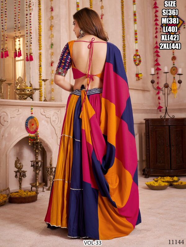 Multi Viscose Cotton Navratri Lehenga Choli With Kutchi Patch Work And All Over Mirror