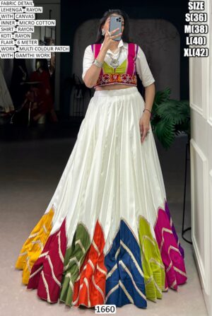 Navratri Wear Multi-Colour Patch Work With Lace Touch Up Rayon Ghaghra Choli