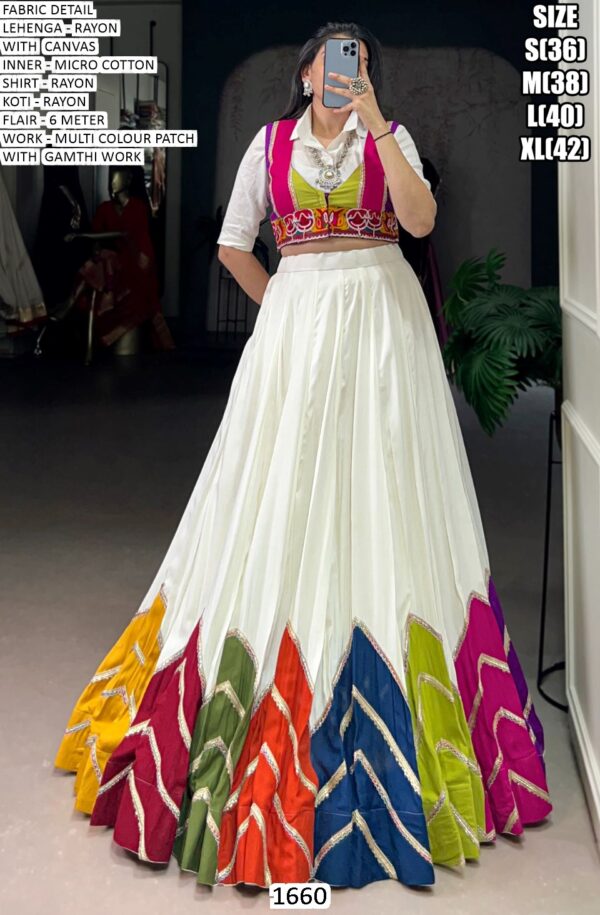 Navratri Wear Multi-Colour Patch Work With Lace Touch Up Rayon Ghaghra Choli