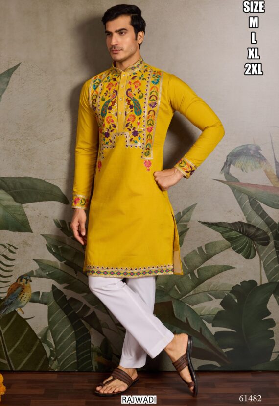 Functions Wear Men's Embroidery Designer Readymade Only Kurtas In Viscose Silk