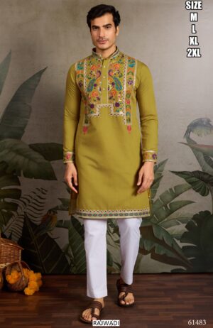 Functions Wear Men's Embroidery Designer Readymade Only Kurtas In Viscose Silk