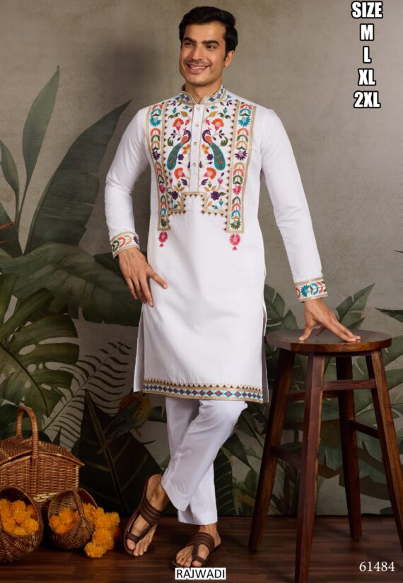 Functions Wear Men's Embroidery Designer Readymade Only Kurtas In Viscose Silk
