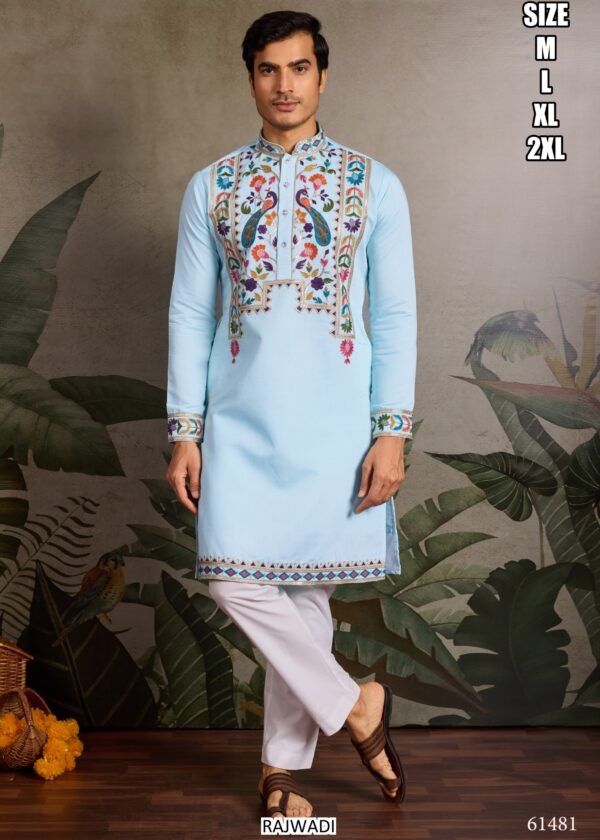 Functions Wear Men's Embroidery Designer Readymade Only Kurtas In Viscose Silk
