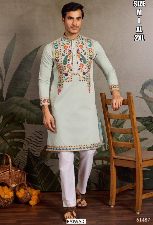 Functions Wear Men's Embroidery Designer Readymade Only Kurtas In Viscose Silk