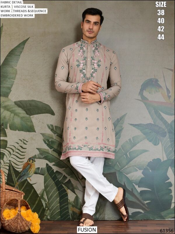 Men's Embroidered Ready To Wear Viscose Silk Functions And Party Wear Only Kurtas