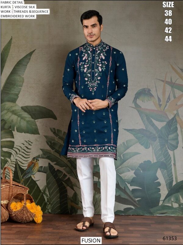 Men's Embroidered Ready To Wear Viscose Silk Functions And Party Wear Only Kurtas