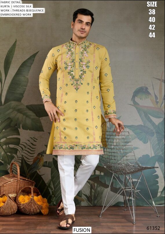 Men's Embroidered Ready To Wear Viscose Silk Functions And Party Wear Only Kurtas