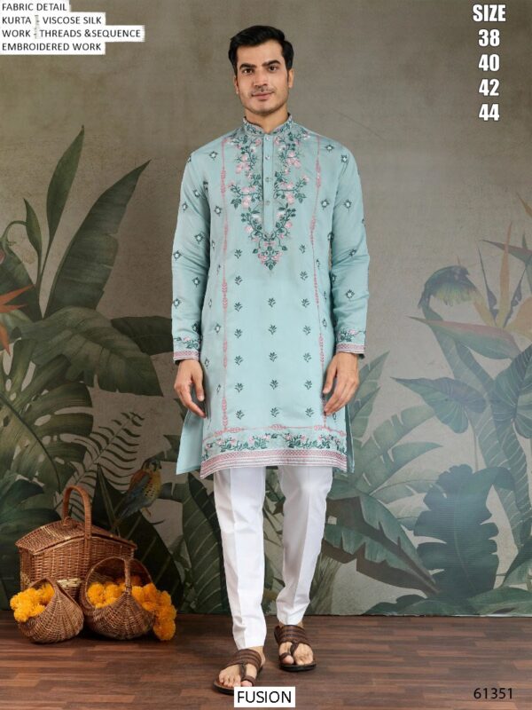 Men's Embroidered Ready To Wear Viscose Silk Functions And Party Wear Only Kurtas