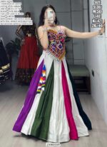 Multicolour Kutchi Mirror Work Pure Rayon Cotton Navratri Lehenga With Kediya Top