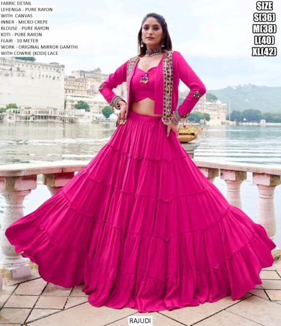 For Nine Nights, We Presenting Pure Rayon Ruffle Style Navratri Lehenga Choli