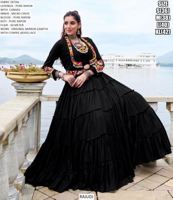 For Nine Nights, We Presenting Pure Rayon Ruffle Style Navratri Lehenga Choli