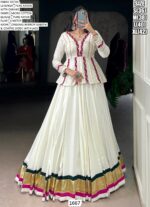 Exude Timeless Charm In This White Pure Rayon Embossed Navratri Lehenga Choli