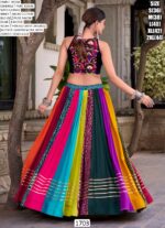 Navratri Special Rainbow Colours In Lehenga With Black Rayon Gamthi Work Blouse