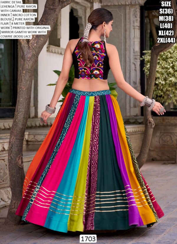 Navratri Special Rainbow Colours In Lehenga With Black Rayon Gamthi Work Blouse