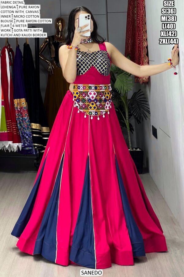 Pure Rayon Cotton Dual Tone Gamthi Patch Work Navratri Special Lehenga Choli (Ready To Wear)