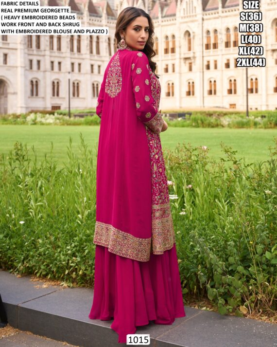 Party Wear Georgette Shrug Style Three Piece Indo-Western Dresses For Women