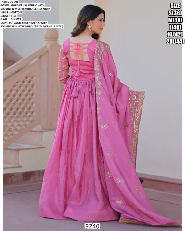 Indian Festive Wear Gown In Gold Crush With Sequins And Multi Embroidery Work