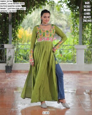 Buy Gorgeous Multi-Colour Kutchi Gamthi Work Rayon Navratri Wear Long Kurtis