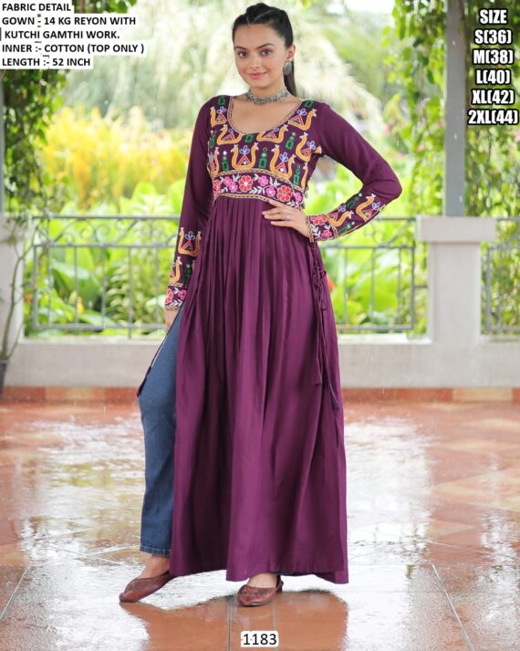 Buy Gorgeous Multi-Colour Kutchi Gamthi Work Rayon Navratri Wear Long Kurtis