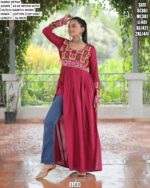 Buy Gorgeous Multi-Colour Kutchi Gamthi Work Rayon Navratri Wear Long Kurtis