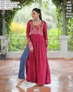 Buy Gorgeous Multi-Colour Kutchi Gamthi Work Rayon Navratri Wear Long Kurtis