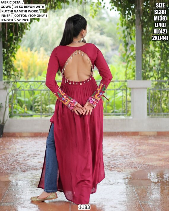 Buy Gorgeous Multi-Colour Kutchi Gamthi Work Rayon Navratri Wear Long Kurtis