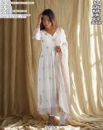 Golden Embroidery Sequins Work With White Colour Graceful Chinon Salwar Suit