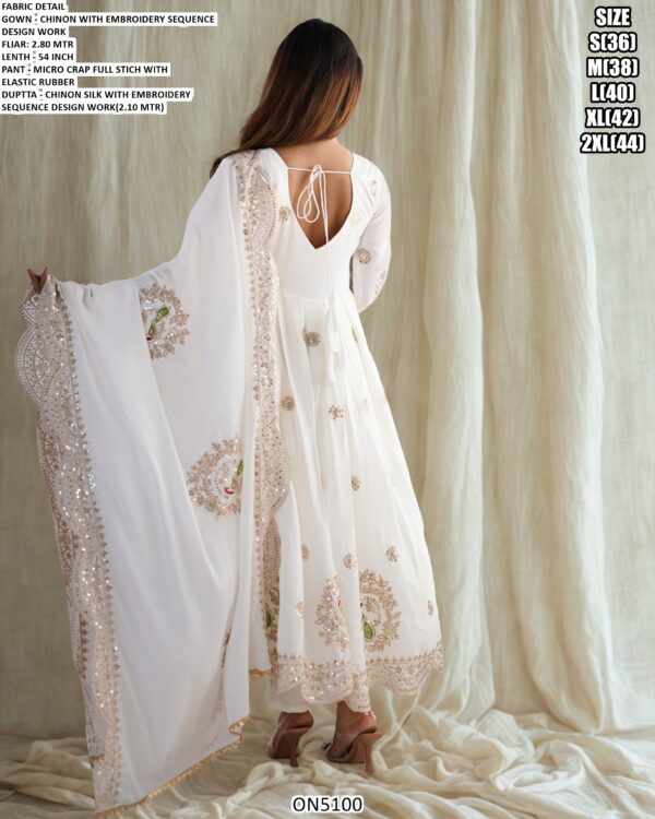 Golden Embroidery Sequins Work With White Colour Graceful Chinon Salwar Suit