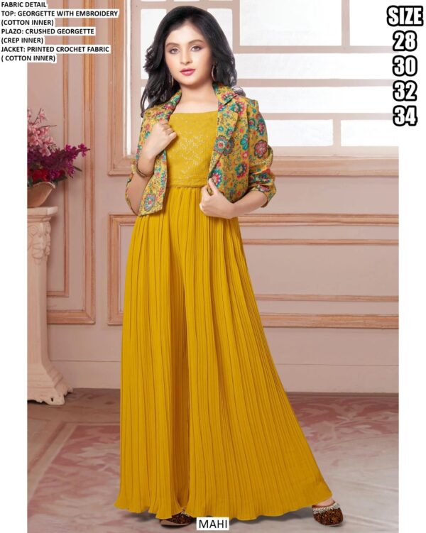 New Launch! Party Wear Georgette Plazo Suit With Printed Jacket For Kid Girl's