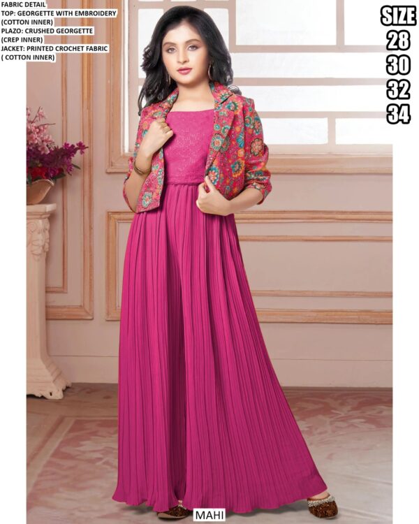New Launch! Party Wear Georgette Plazo Suit With Printed Jacket For Kid Girl's