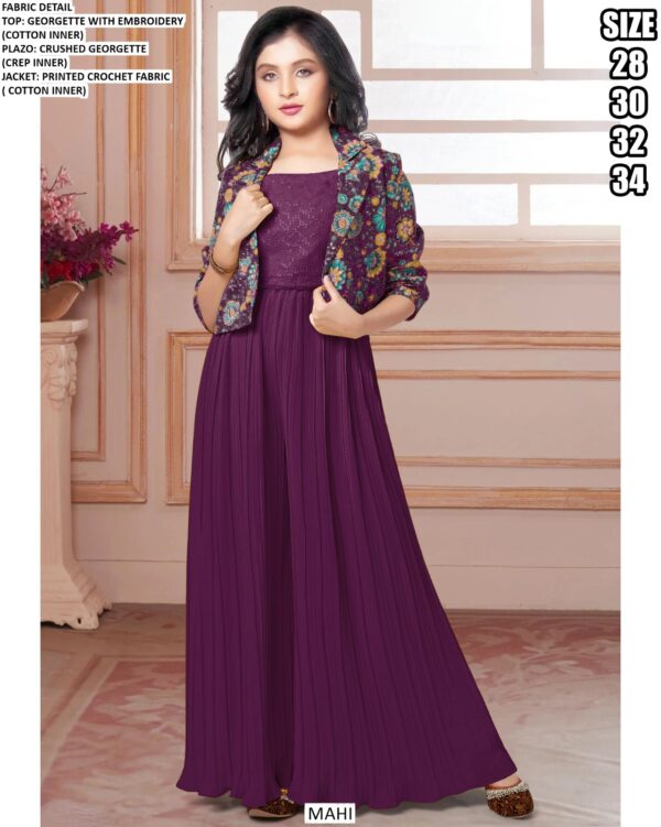 New Launch! Party Wear Georgette Plazo Suit With Printed Jacket For Kid Girl's