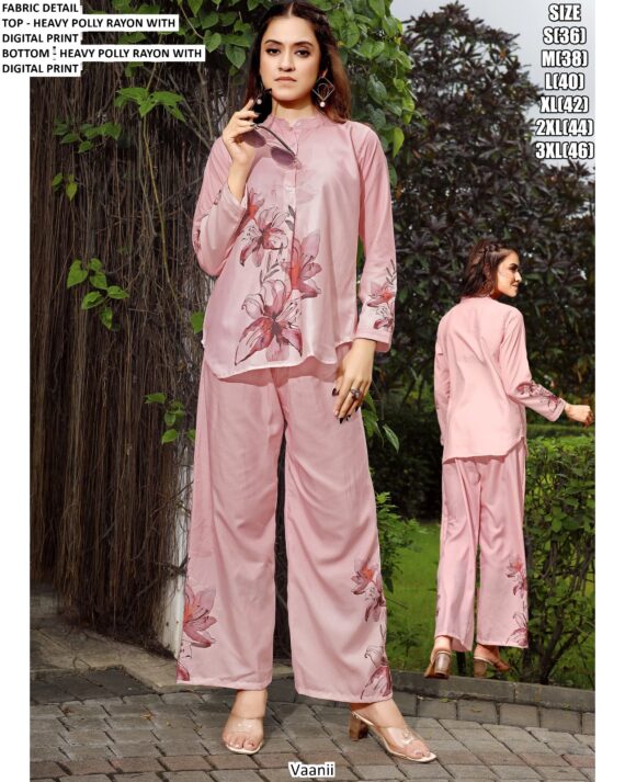 Latest Concept! Readymade Polly Rayon Digital Printed Trendy Casual Wear Co-ord Sets