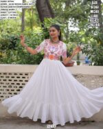Navratri Wear Black And White Rayon Kutchi Gamthi Embroidered Gowns