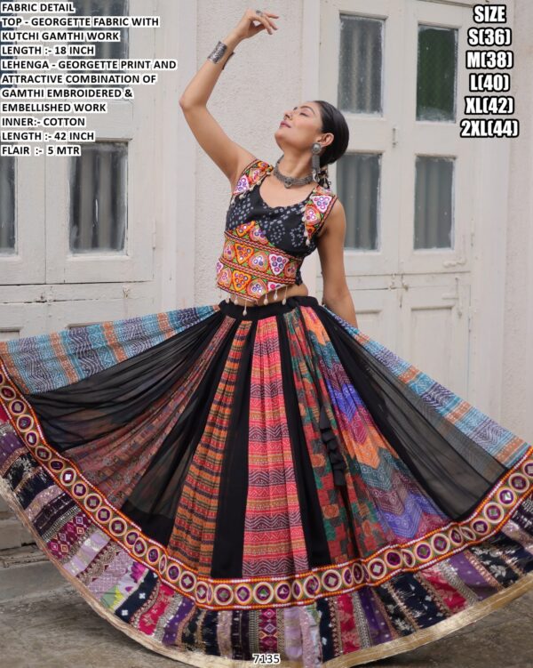 Shop Tantalizing Multi-Colour Georgette Navratri Special Lehenga With Gamthi Work Blouse