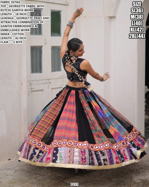 Shop Tantalizing Multi-Colour Georgette Navratri Special Lehenga With Gamthi Work Blouse