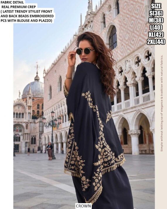 Party Wear Readymade Latest Designer Crape Embroidered Indo-Western Collection