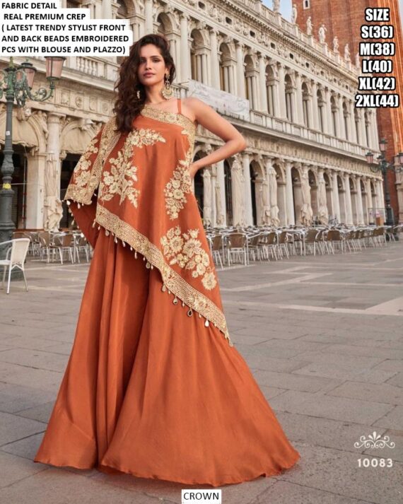 Party Wear Readymade Latest Designer Crape Embroidered Indo-Western Collection