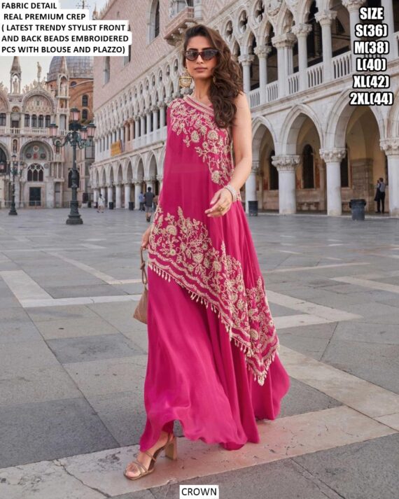 Party Wear Readymade Latest Designer Crape Embroidered Indo-Western Collection