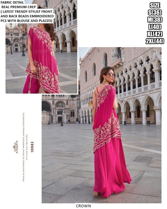 Party Wear Readymade Latest Designer Crape Embroidered Indo-Western Collection