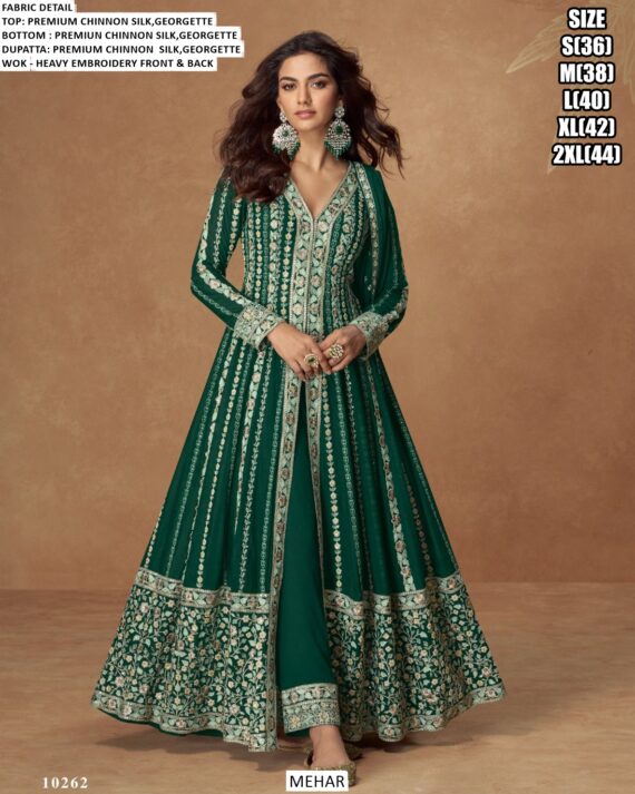 New Launch! Party Wear Heavy Designer Chinon Silk Indo-Western Dresses For Women