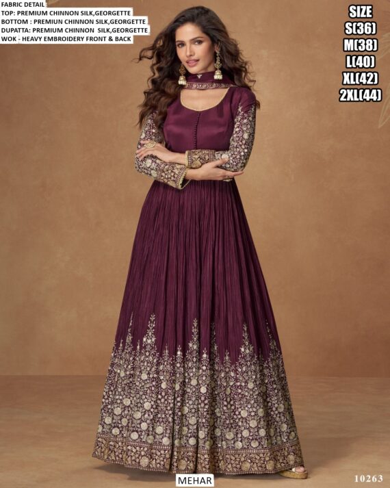 New Launch! Party Wear Heavy Designer Chinon Silk Indo-Western Dresses For Women