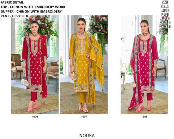 Ready To Wear Chinon Salwar Suit With Embroidery Work And Beautiful Three Colours!