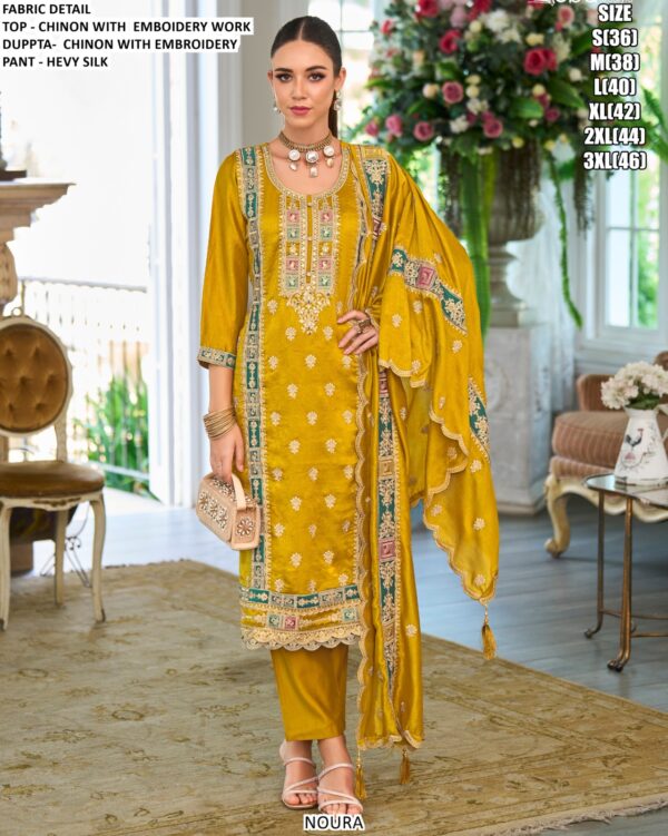 Ready To Wear Chinon Salwar Suit With Embroidery Work And Beautiful Three Colours!