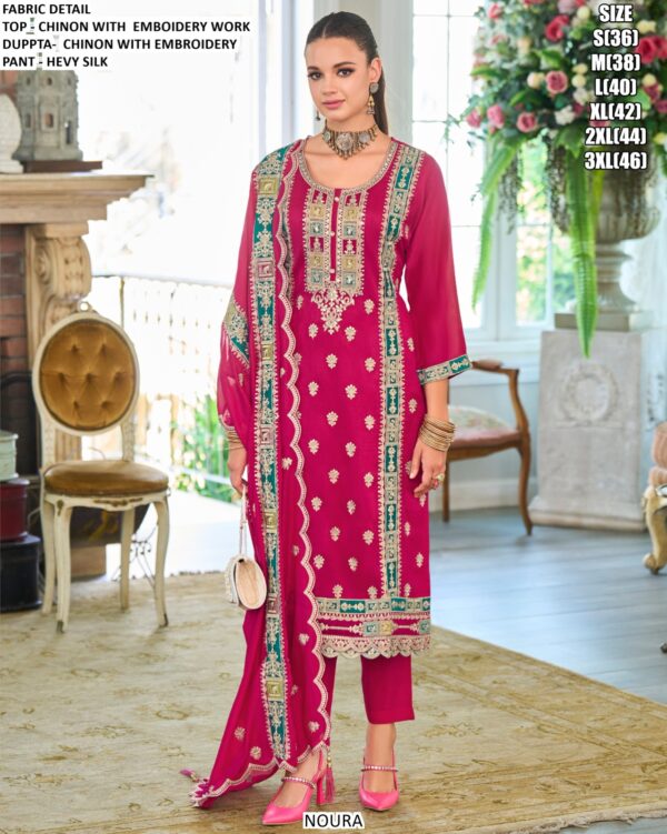 Ready To Wear Chinon Salwar Suit With Embroidery Work And Beautiful Three Colours!