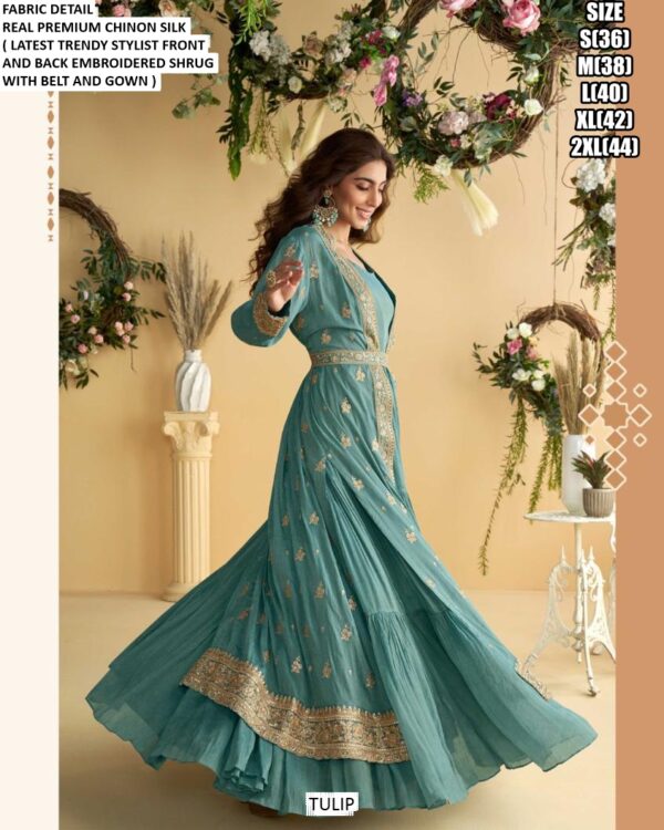 Designer Chinon Silk Embroidered Party Wear Indo-Western Collection (Set Of Three Readymade Gowns)