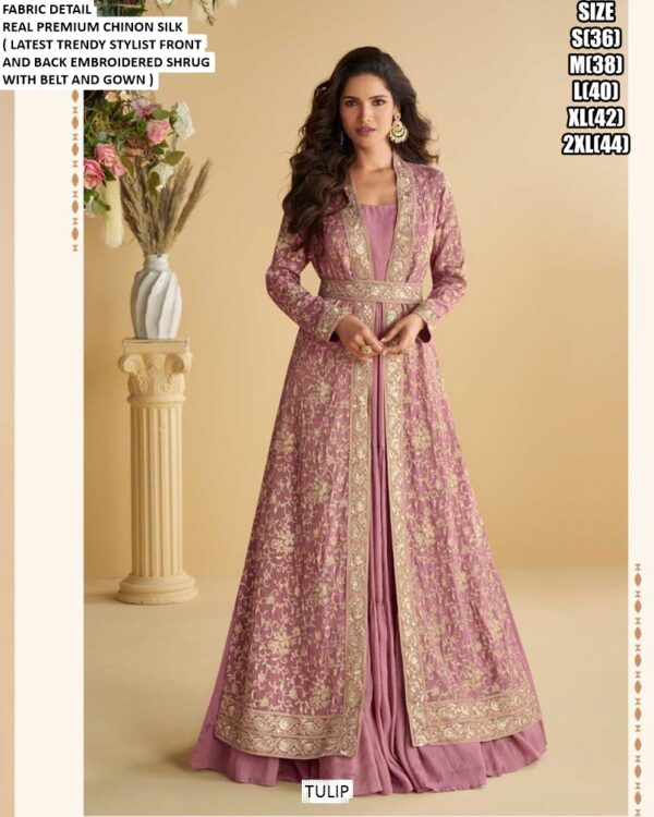 Designer Chinon Silk Embroidered Party Wear Indo-Western Collection (Set Of Three Readymade Gowns)