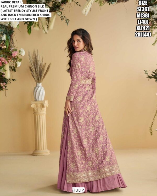 Designer Chinon Silk Embroidered Party Wear Indo-Western Collection (Set Of Three Readymade Gowns)